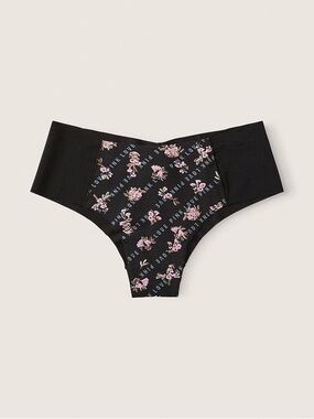 NWT PINK Victoria's Secret No-Show Cheekster Panty in Black/Pink Floral